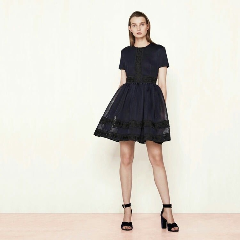 NWT Maje Robe Maille Basket Nuit Navy/Black Dress